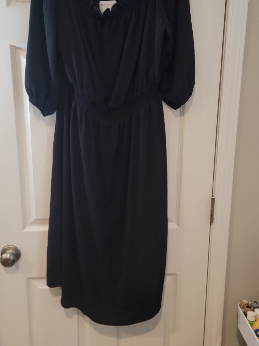 Lane Bryant Lined Black Midi Dress with Elastic Waistband Off/On Shoulder Style